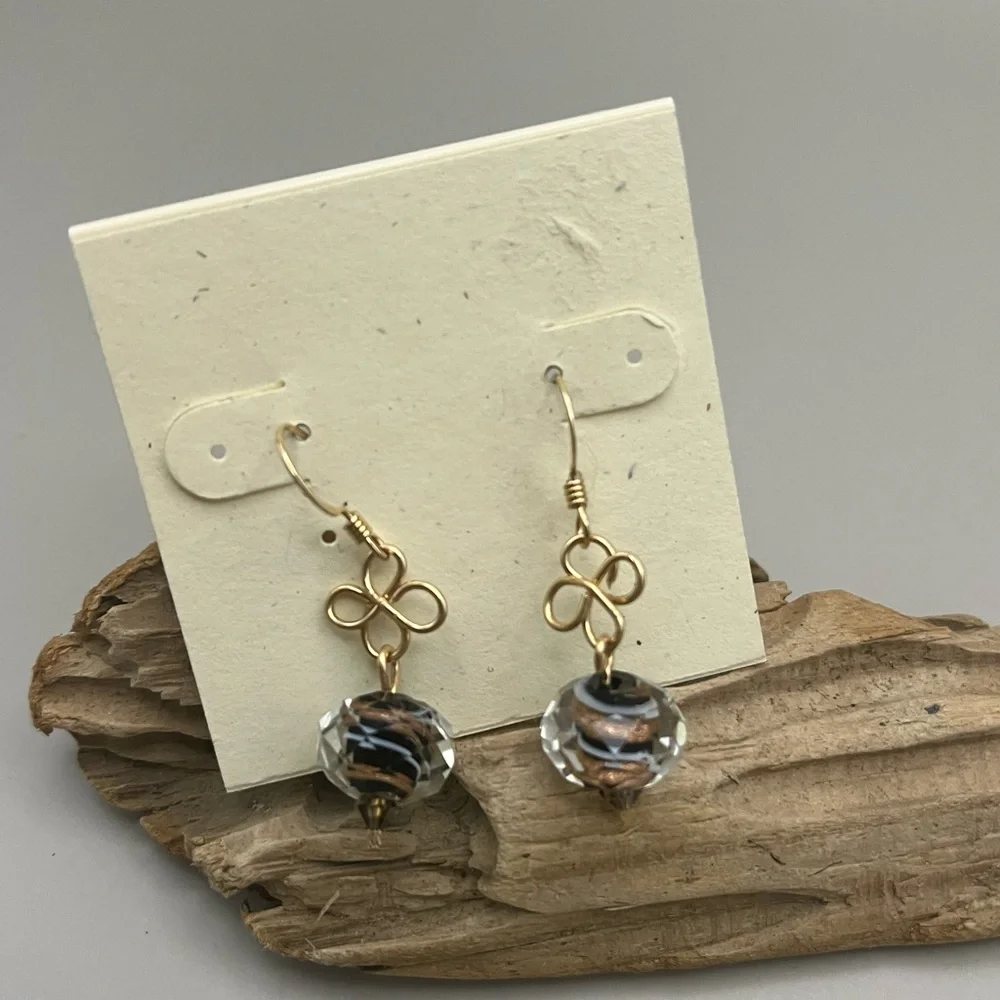 Elegant Black and Gold Filled Dangle Earrings with Faceted Beads